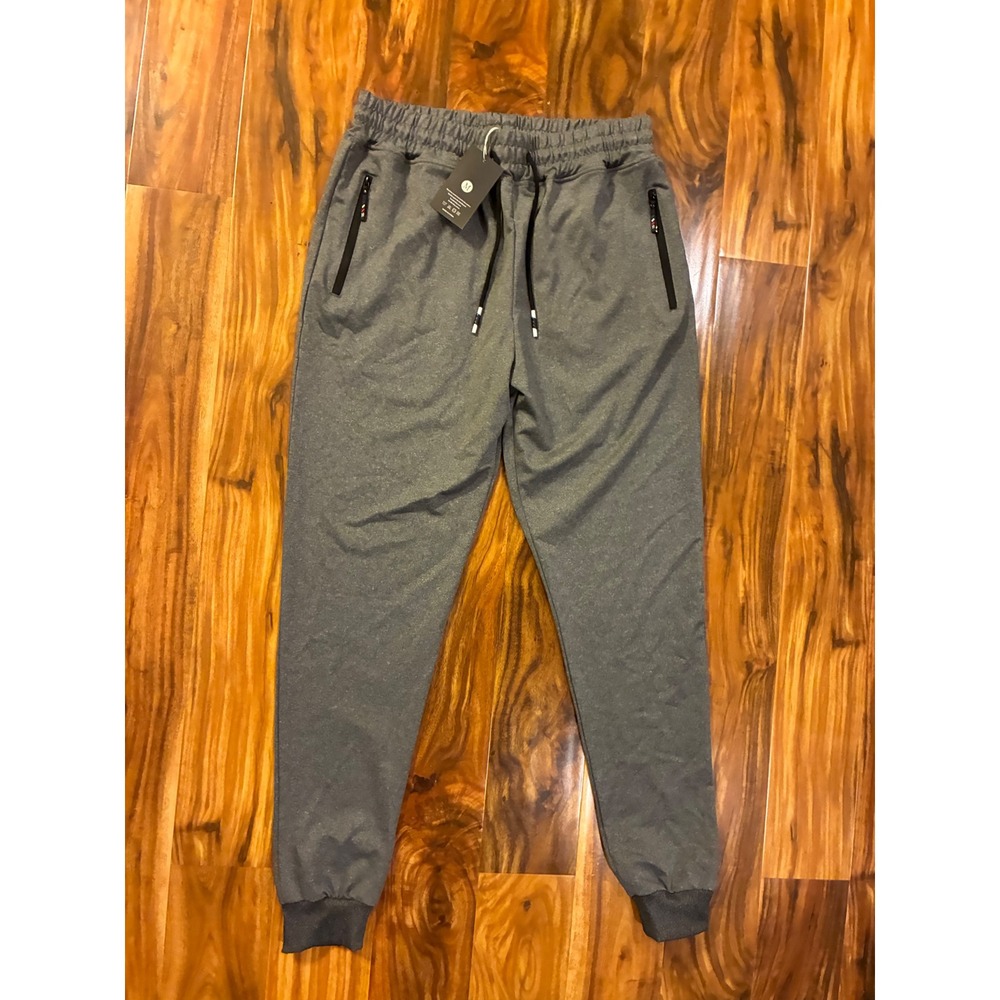 Mens Grey Athletic Jogger Sweatpants Zipper Pockets Drawstring Size Medium NEW